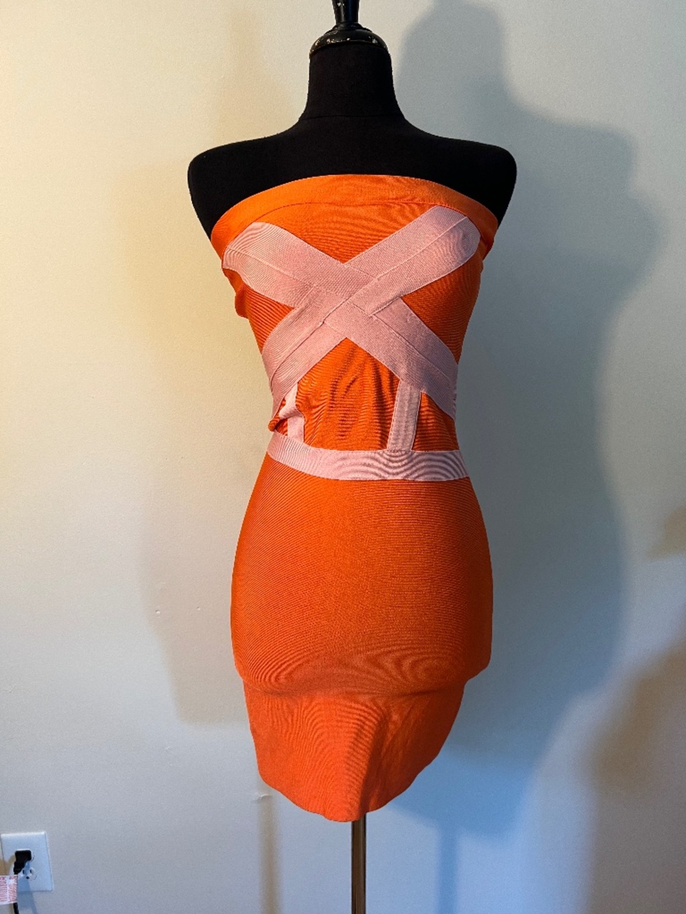 Bebe Bright Orange Strapless Mini Dress